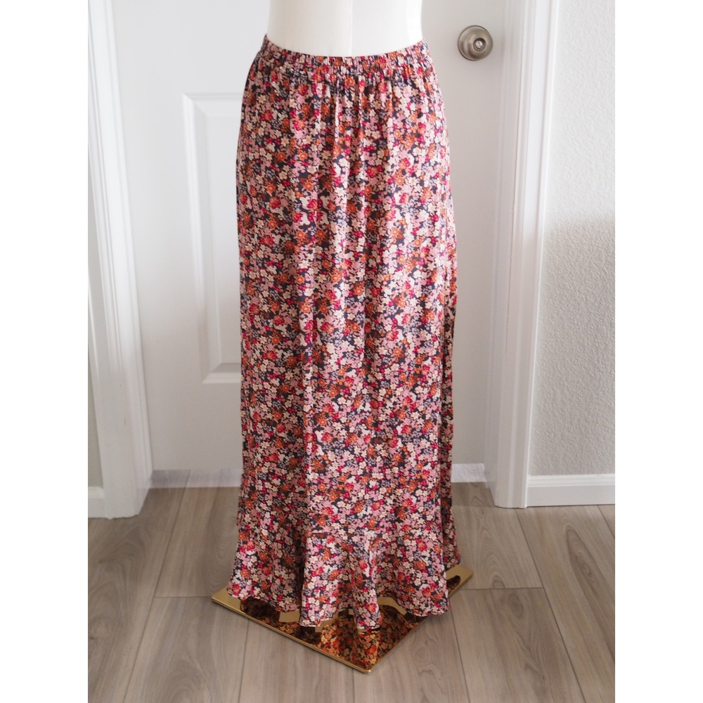 Dress Forum Floral Ruffle High-Low Maxi Skirt Pink Orange Boho Large Excellent - Picture 5 of 9